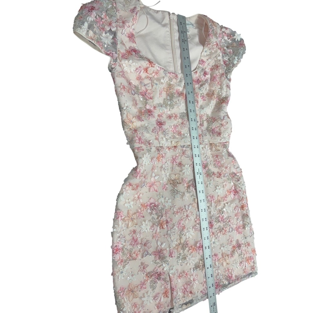 Dress The Population Pink 3D Floral Sequin Mini Dress Sweetheart Cap Sleeve S - Picture 6 of 6